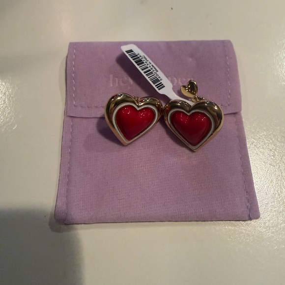 NIB Hey Harper Sweetheart Stud Gold and Red Heart Earrings - Picture 7 of 7
